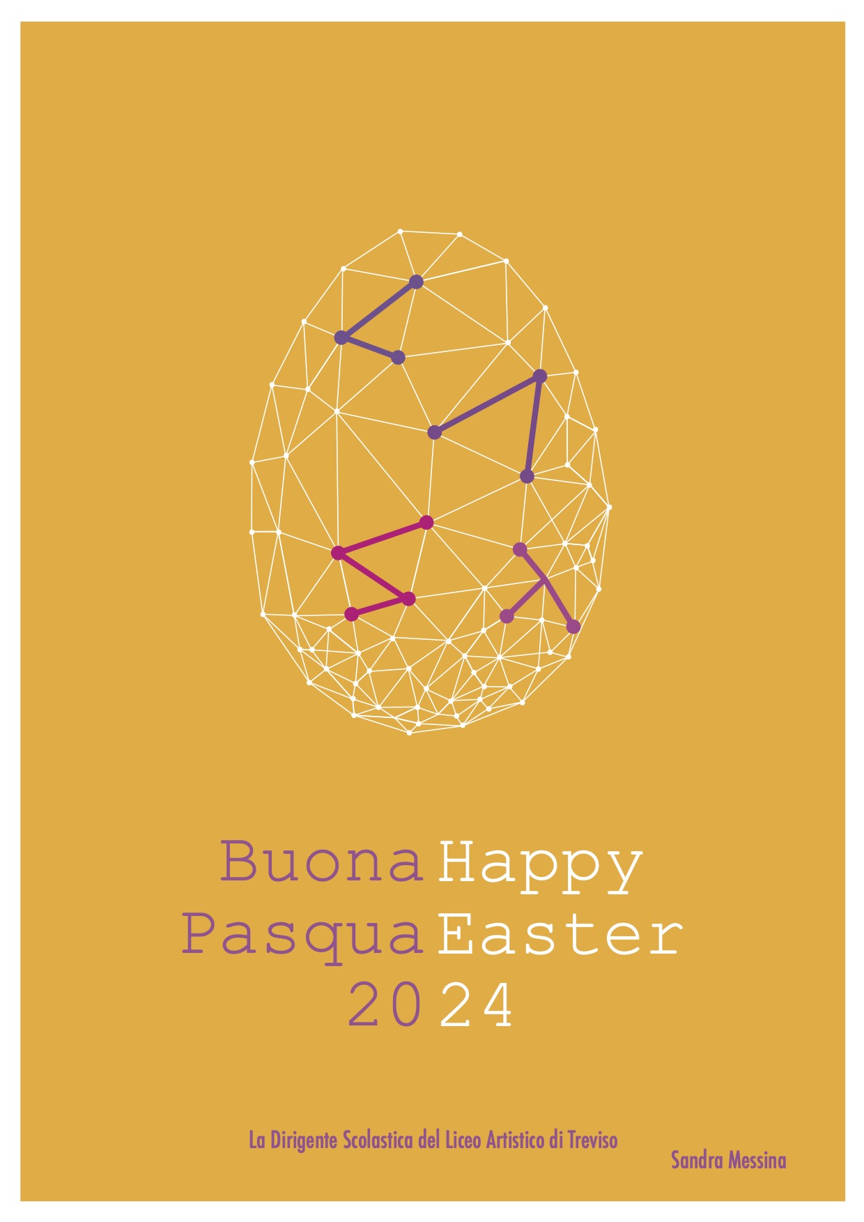 Buona Pasqua Happy Easter 2024 - Uovo di pasqua stilizzato su sondo giallo